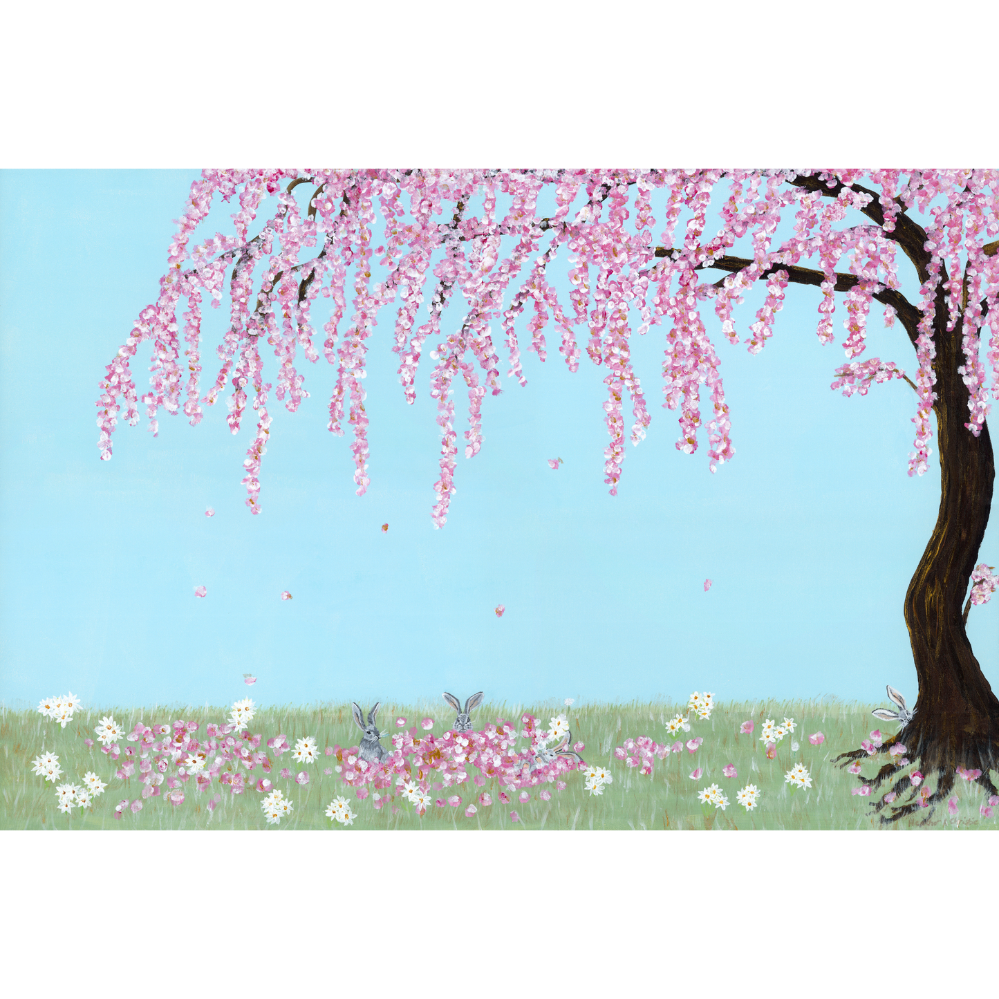 Cherry Blossom - It's A Bunny Life - Acrylic on Canvas Painting, Original Artwork - Mounted Prints