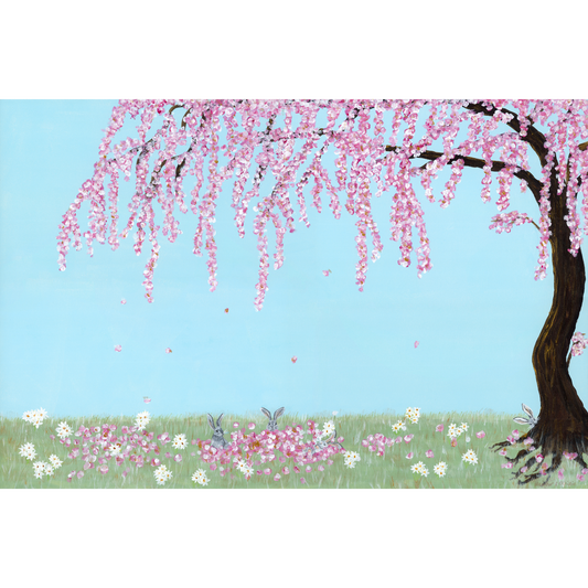 Cherry Blossom - It's A Bunny Life - Acrylic on Canvas Painting, Original Artwork - Mounted Prints