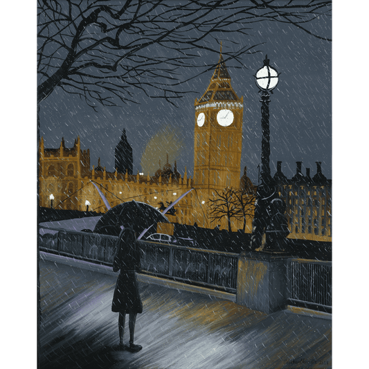 London in the Rain - Acrylic on Canvas Painting, Original Artwork - Mounted Prints