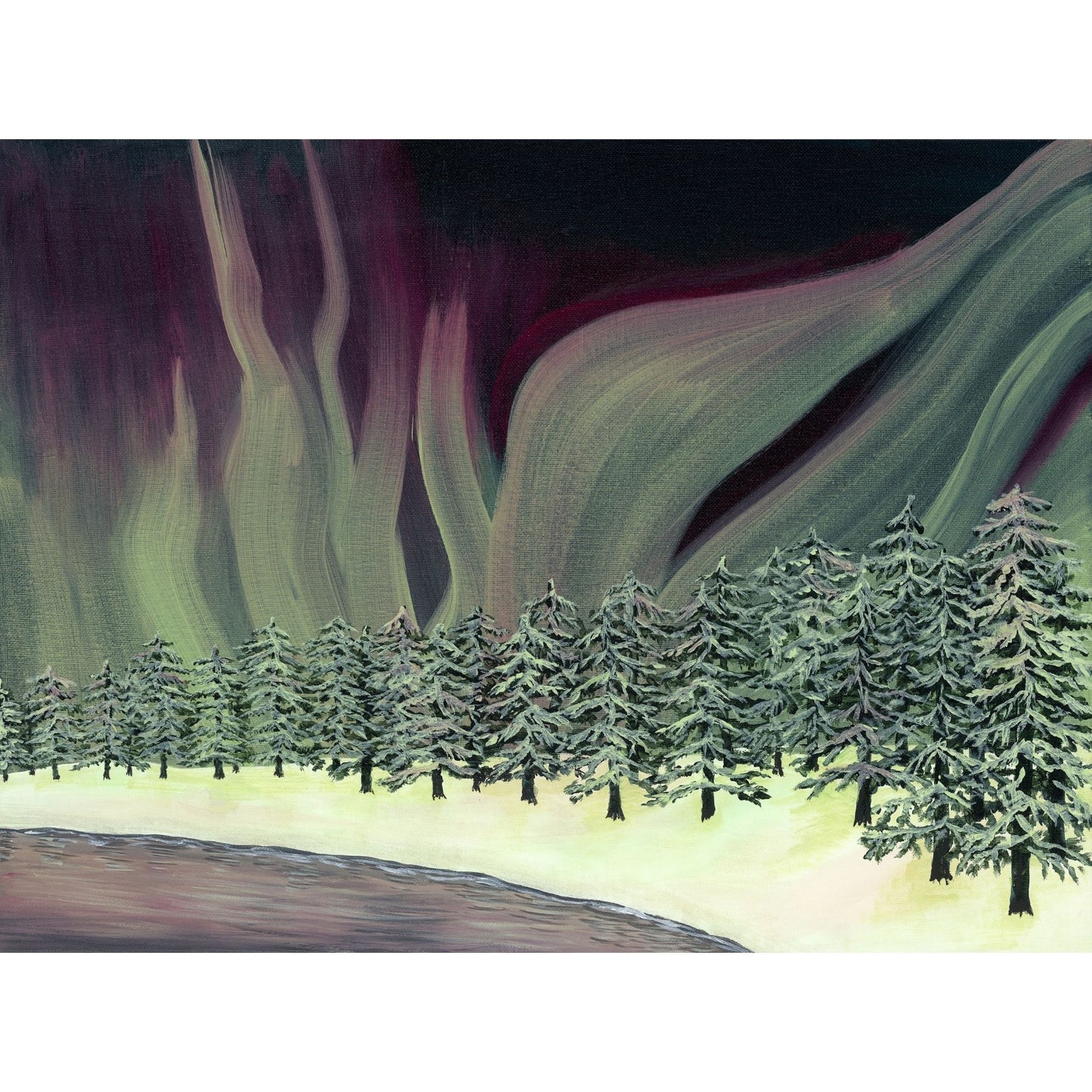 Northern Lights, Emerald Sky- Acrylic on Canvas Painting, Original Artwork / Mounted Prints