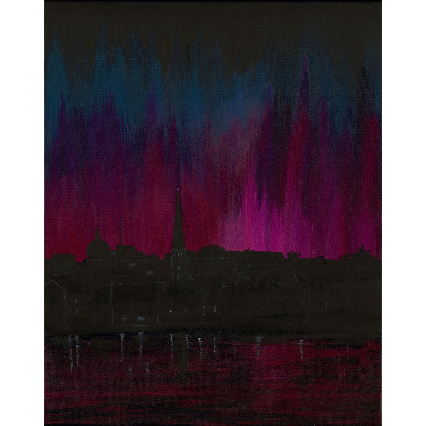 Northern Lights, Ruby Reykjavík- Acrylic on Canvas Painting, Original Artwork / Mounted Prints