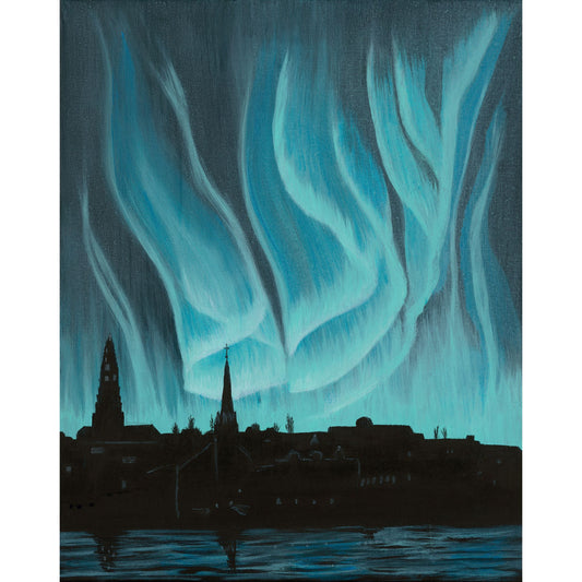 Northern Lights, Topaz Reykjavík - Acrylic on Canvas Painting, Original Artwork / Mounted Prints