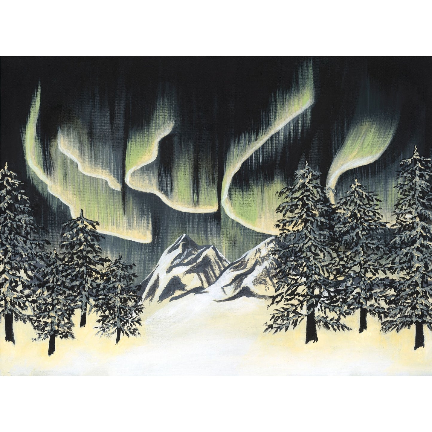 Northern Lights, Yellow Glow - Acrylic on Canvas - Original Artwork