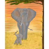 African Elephant Golden Sunset - Acrylic on Canvas Painting, Original Artwork - Mounted Prints