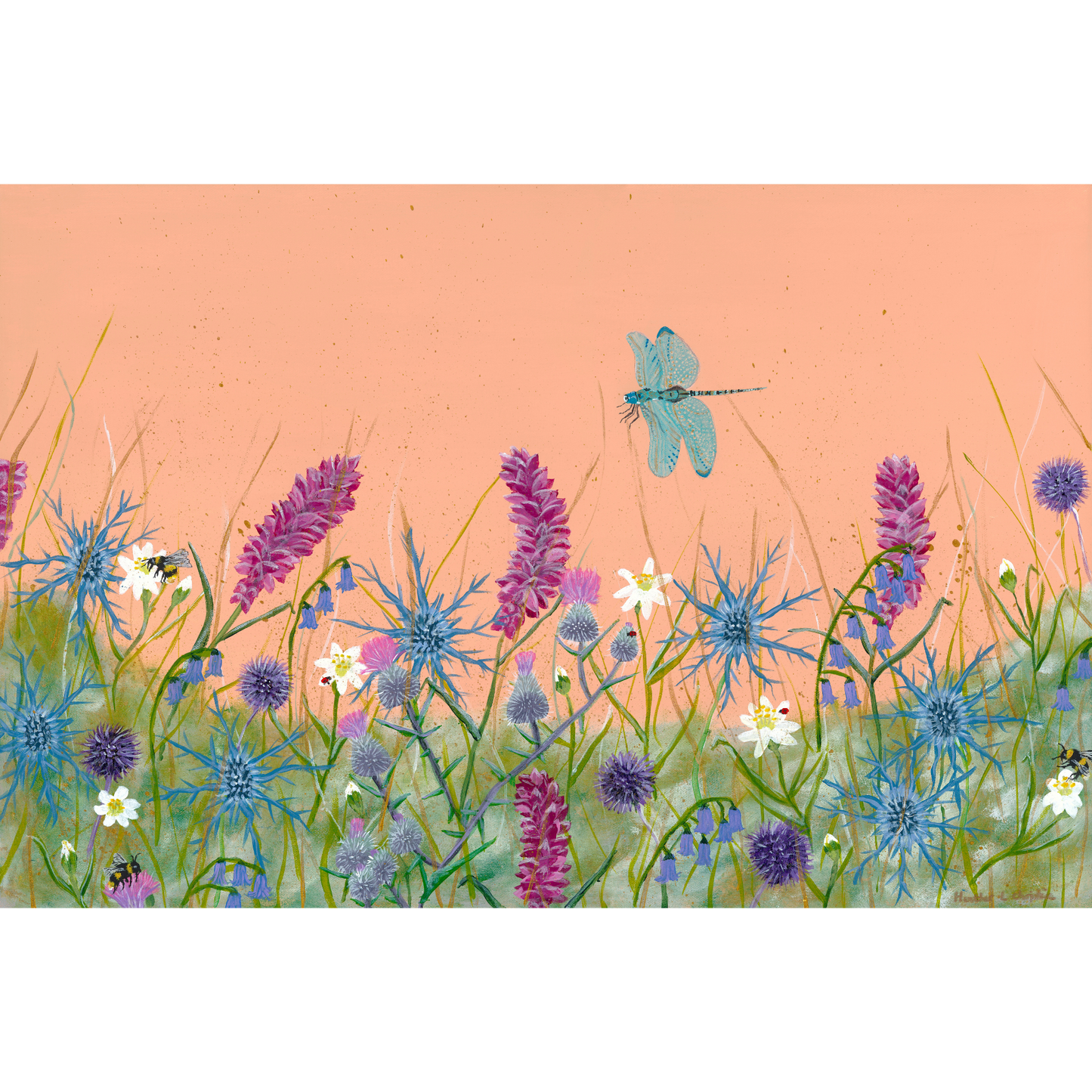 Highland Heathers - Dragonfly - Acrylic on Canvas Painting, Original Artwork - Mounted Prints (Copy) (Copy)