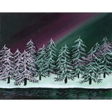 Northern Lights, Green Trees - Acrylic on Canvas - Original Artwork