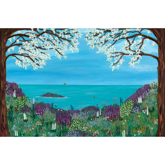 Sea View Puffins - Acrylic on Canvas Painting, Original Artwork - Mounted Prints